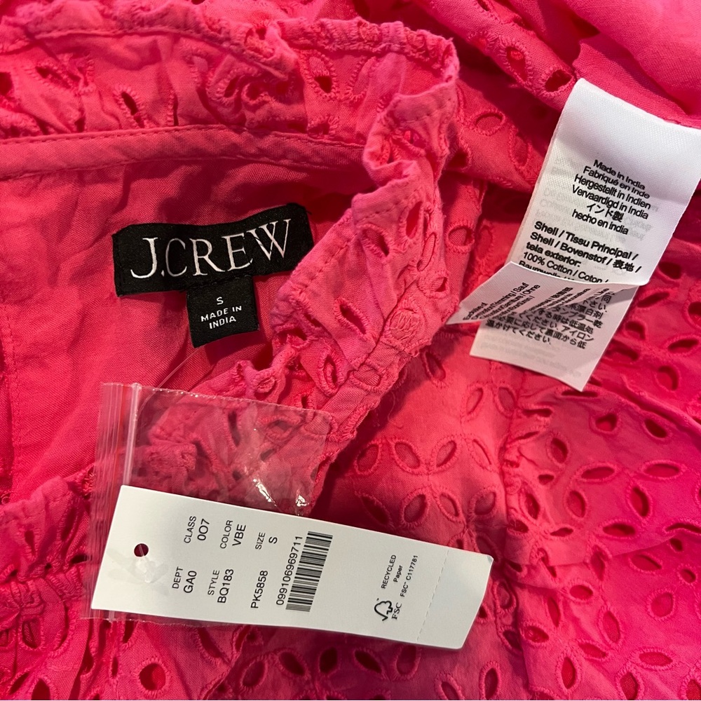 J. Crew Eyelet Top Ruffle Mock Neck Short Sleeve Blouse - Picture 7 of 8
